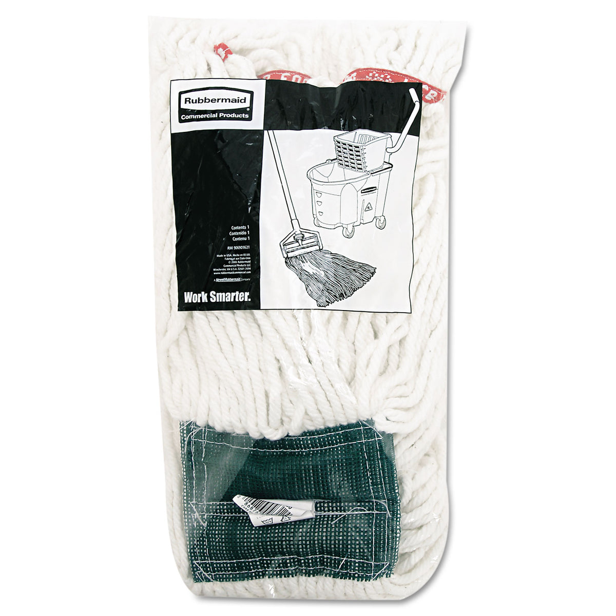 Rubbermaid Commercial 5" Headband Shrinkless Wet Mop - Medium - Shrinkless, Chemical Resistant, Durable - Cotton, Yarn, Synthetic, PVC - White - 6 / Carton