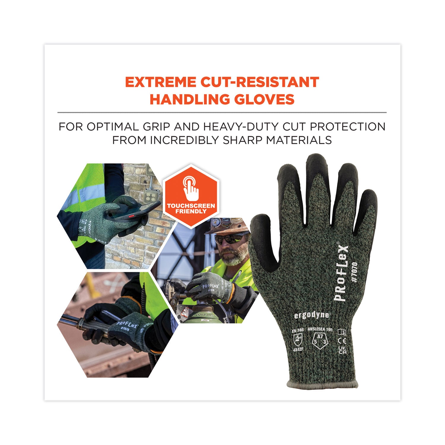 ProFlex 7070 ANSI A7 Nitrile Coated CR Gloves, Green, X-Large, Pair, Ships in 1-3 Business Days