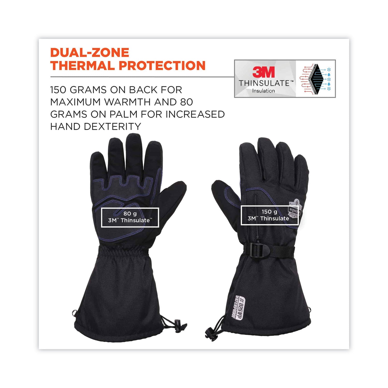 ProFlex 825WP Thermal Waterproof Winter Work Gloves, Black, X-Large, Pair, Ships in 1-3 Business Days