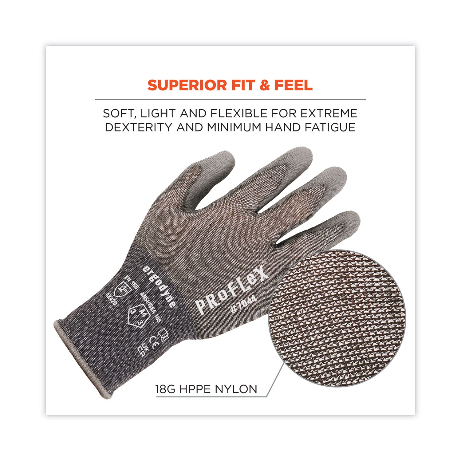 ProFlex 7044 ANSI A4 PU Coated CR Gloves, Gray, Large, Pair, Ships in 1-3 Business Days