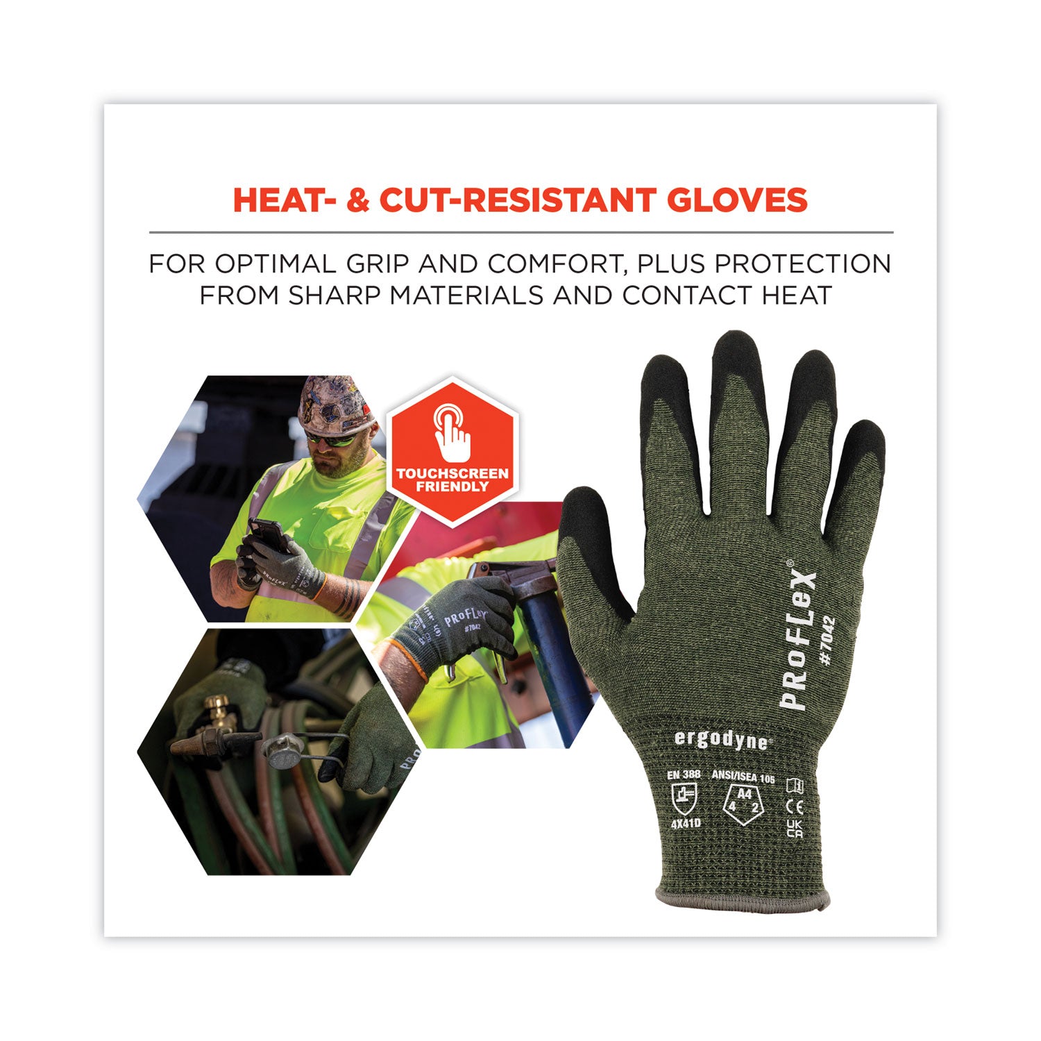 ProFlex 7042 ANSI A4 Nitrile-Coated CR Gloves, Green, Large, Pair, Ships in 1-3 Business Days