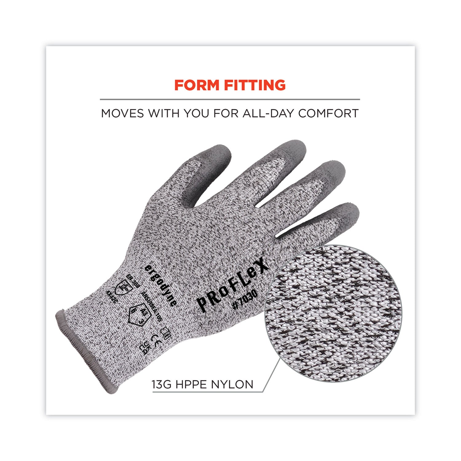 ProFlex 7030 ANSI A3 PU Coated CR Gloves, Gray, Medium, Pair, Ships in 1-3 Business Days