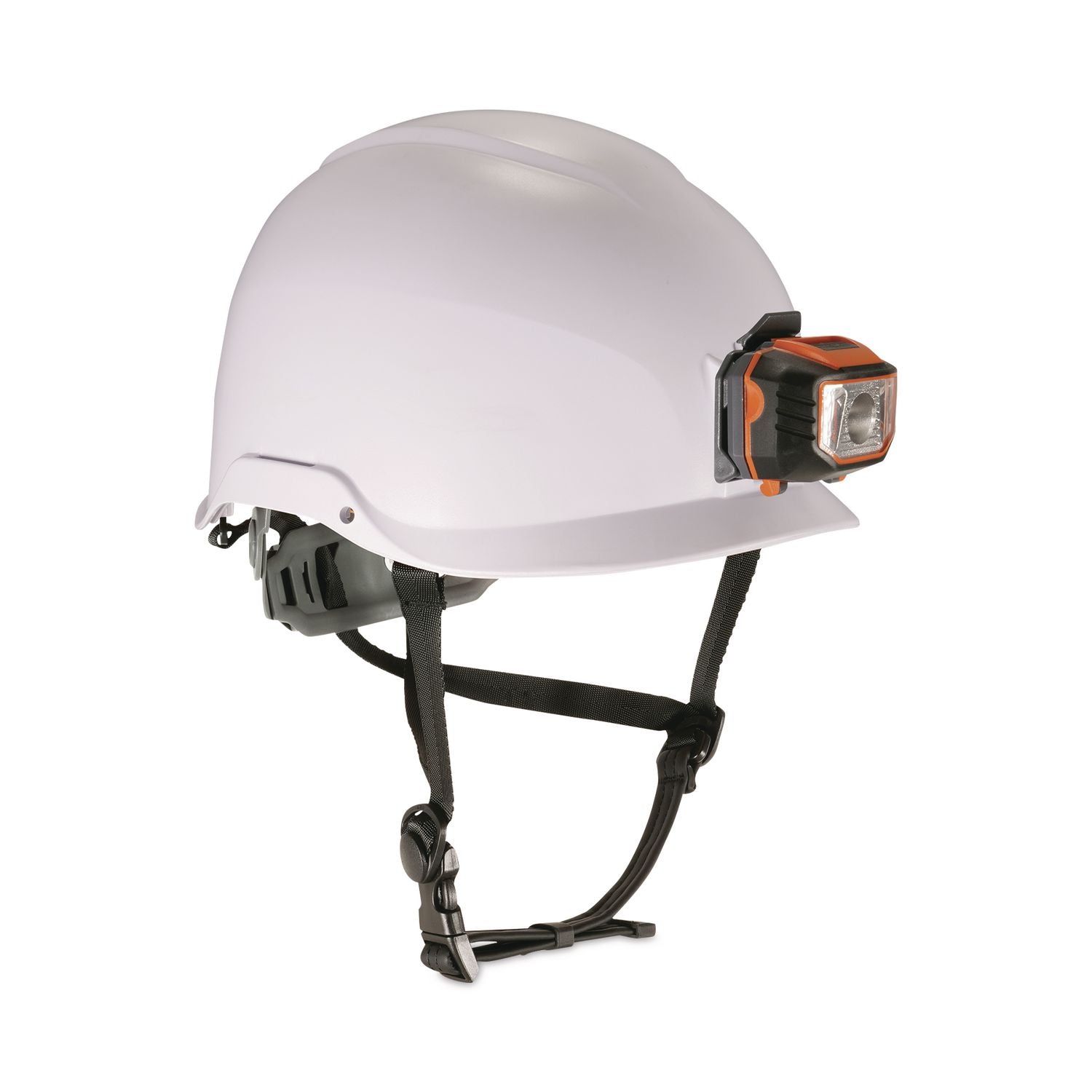 Skullerz 8974LED Class E Safety Helmet w/8981 Universal LED Headlamp, 6-Pt Ratchet Susp, White, Ships in 1-3 Business Days