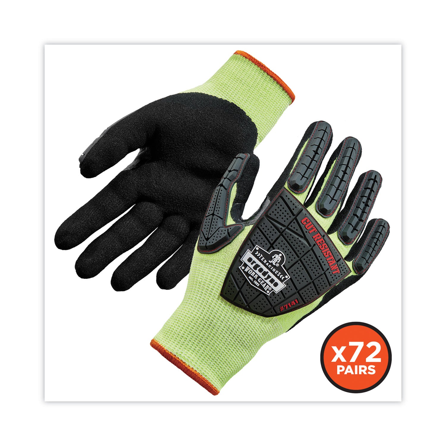 ProFlex 7141 ANSI A4 DIR Nitrile-Coated CR Gloves, Lime, Large, 72 Pairs/Pack, Ships in 1-3 Business Days