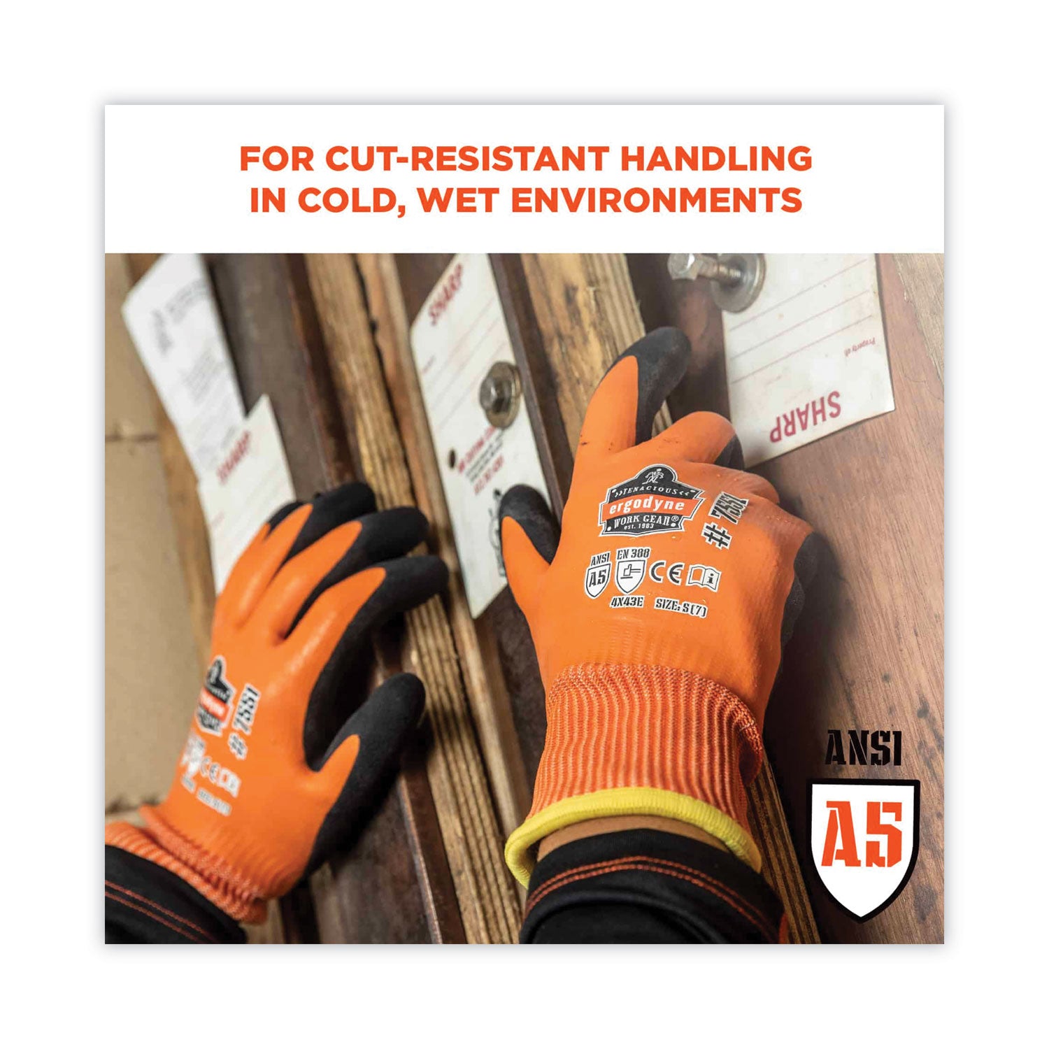 ProFlex 7551 ANSI A5 Coated Waterproof CR Gloves, Orange, Large, Pair, Ships in 1-3 Business Days