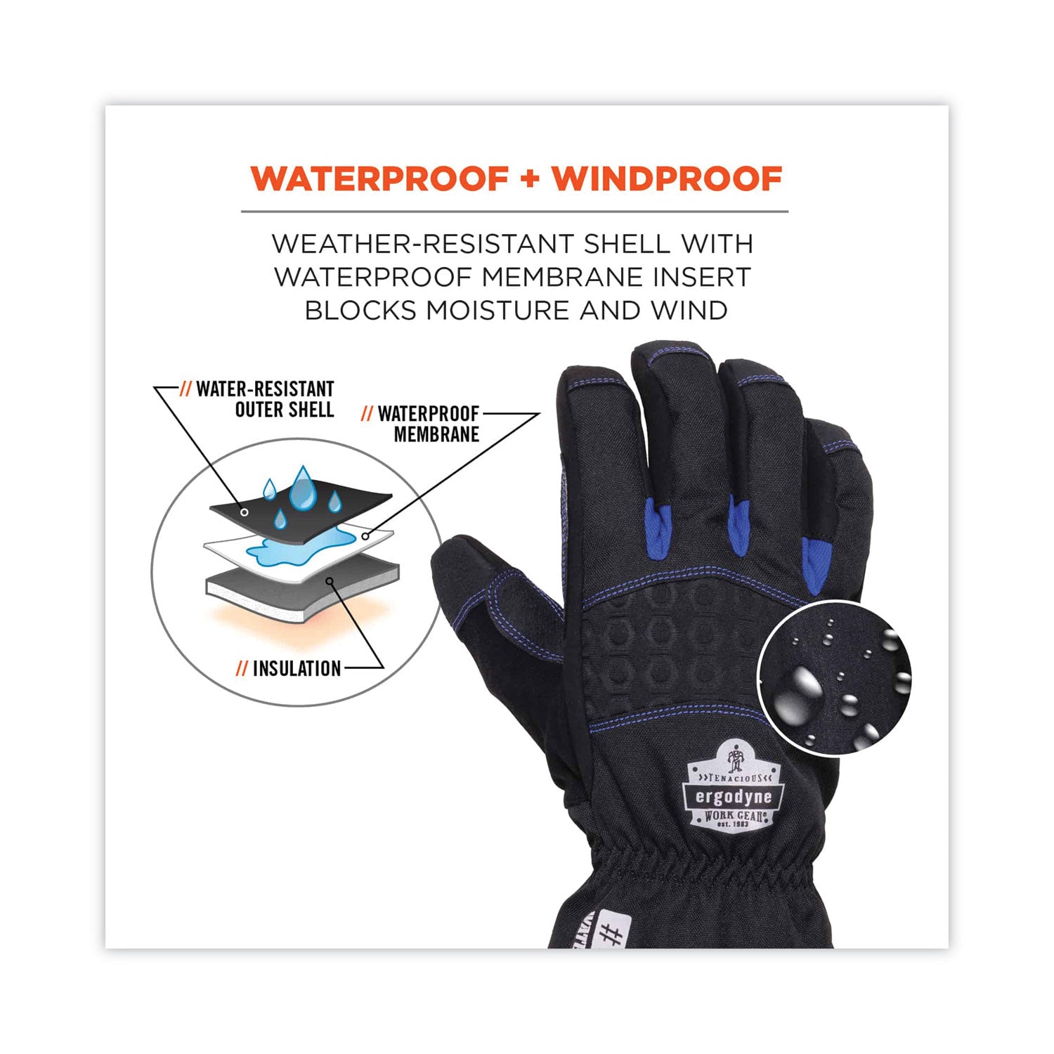 ProFlex 819WP Extreme Thermal WP Gloves, Black, Large, Pair, Ships in 1-3 Business Days