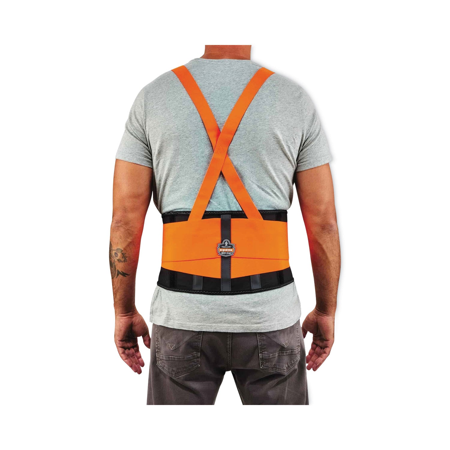 ProFlex 100HV Economy Hi-Vis Spandex Back Support Brace, Large, 34" to 38" Waist, Black/Orange, Ships in 1-3 Business Days