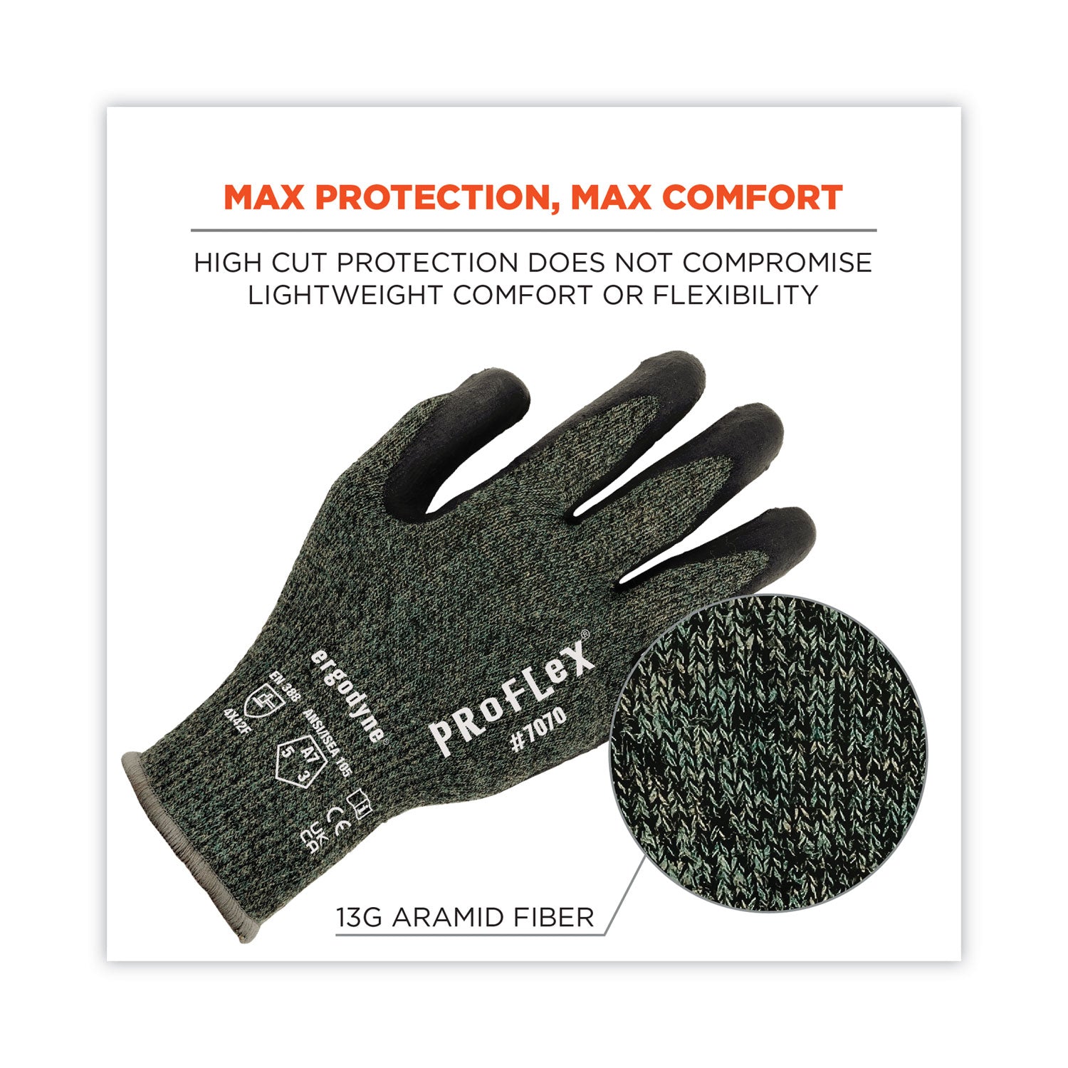 ProFlex 7070 ANSI A7 Nitrile Coated CR Gloves, Green, 2X-Large, 12 Pairs/Pack, Ships in 1-3 Business Days