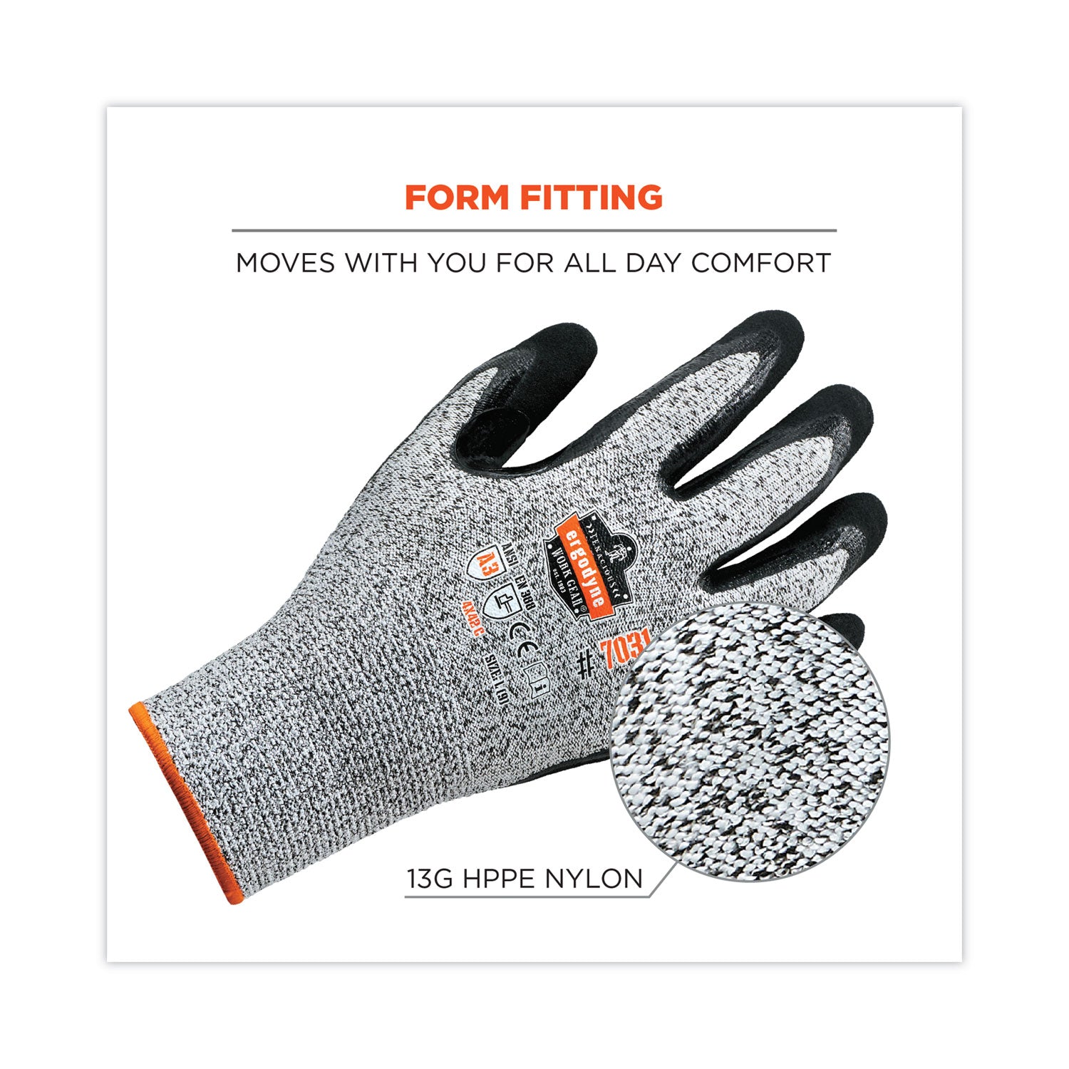 ProFlex 7031 ANSI A3 Nitrile-Coated CR Gloves, Gray, Large, 144 Pairs/Carton, Ships in 1-3 Business Days