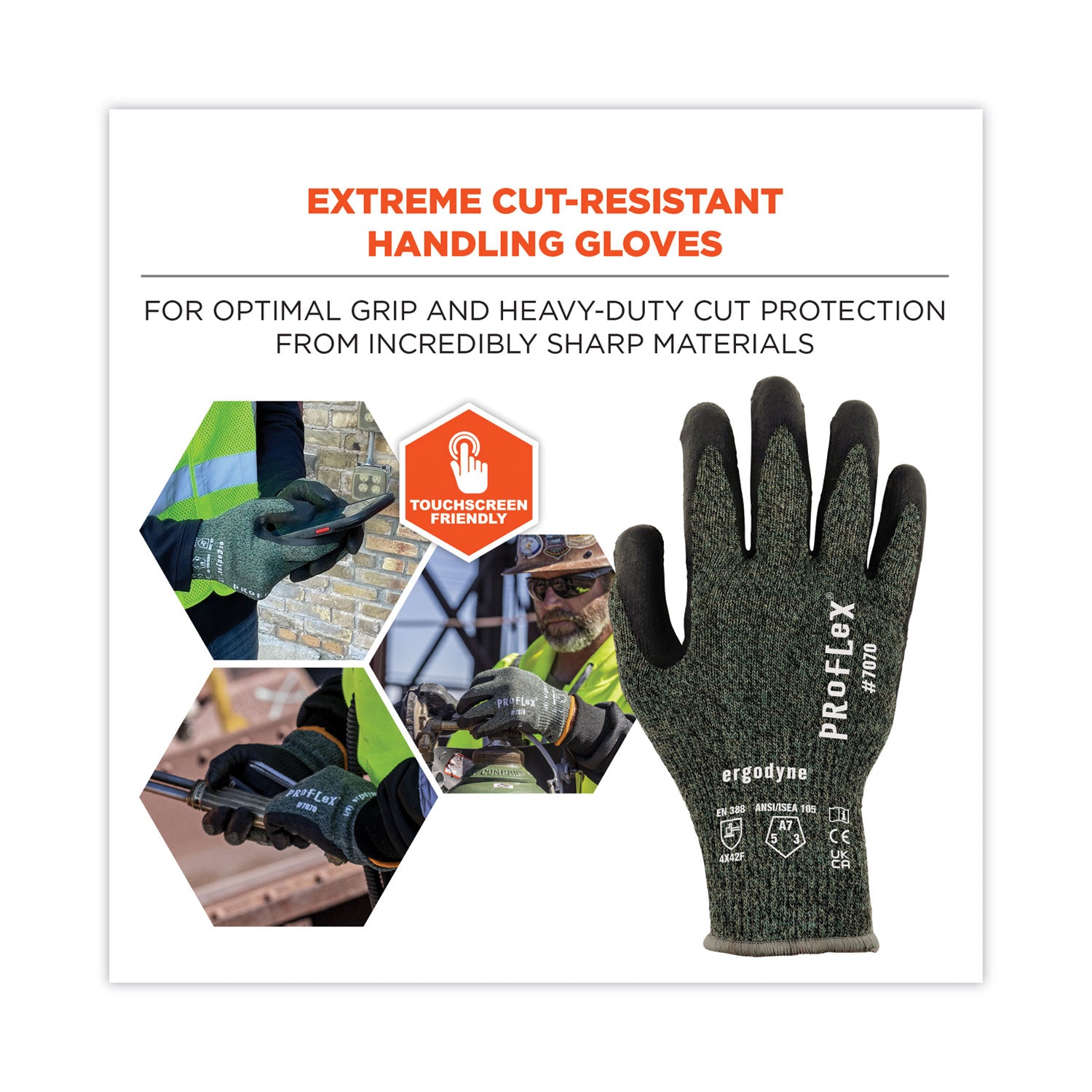 ProFlex 7070 ANSI A7 Nitrile Coated CR Gloves, Green, Large, 12 Pairs/Pack, Ships in 1-3 Business Days