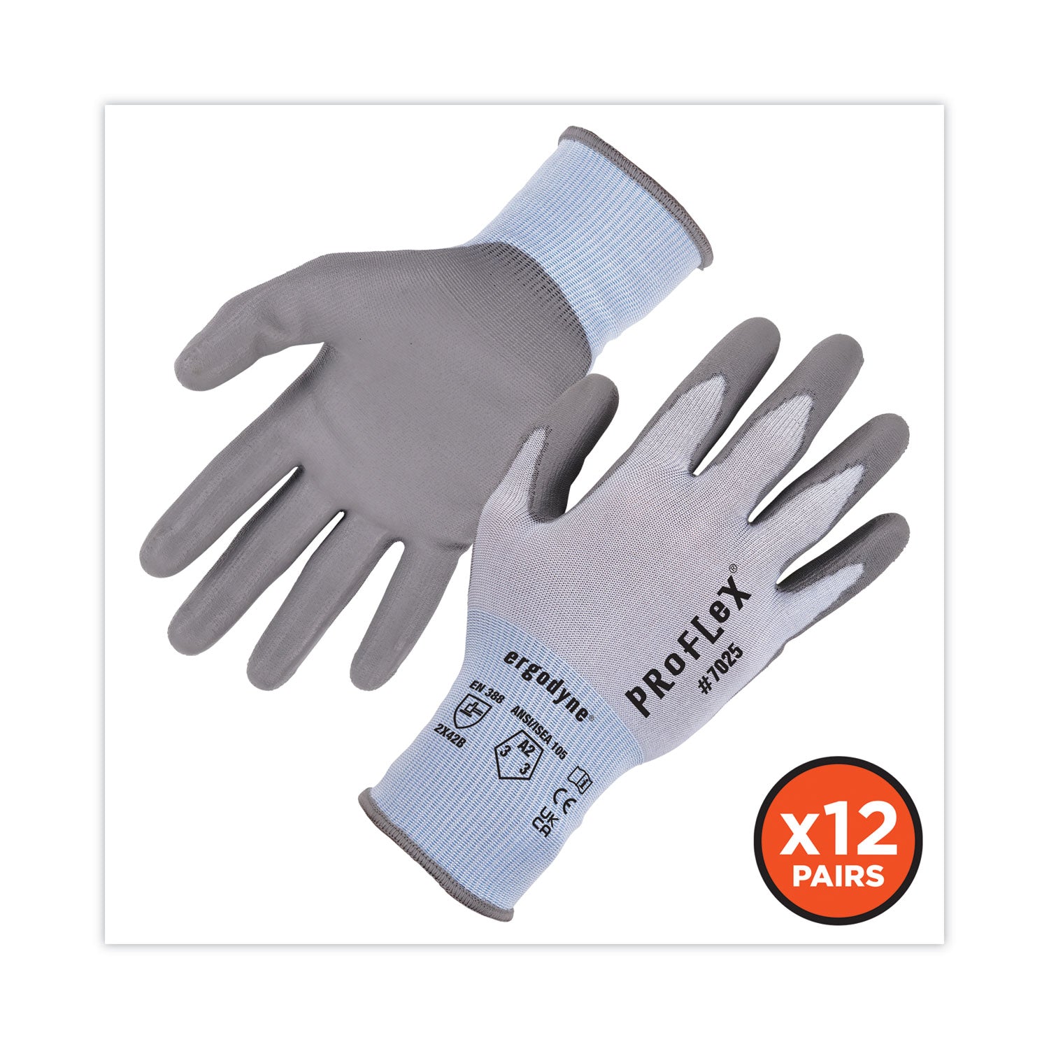 ProFlex 7025 ANSI A2 PU Coated CR Gloves, Blue, Small, 12 Pairs/Pack, Ships in 1-3 Business Days