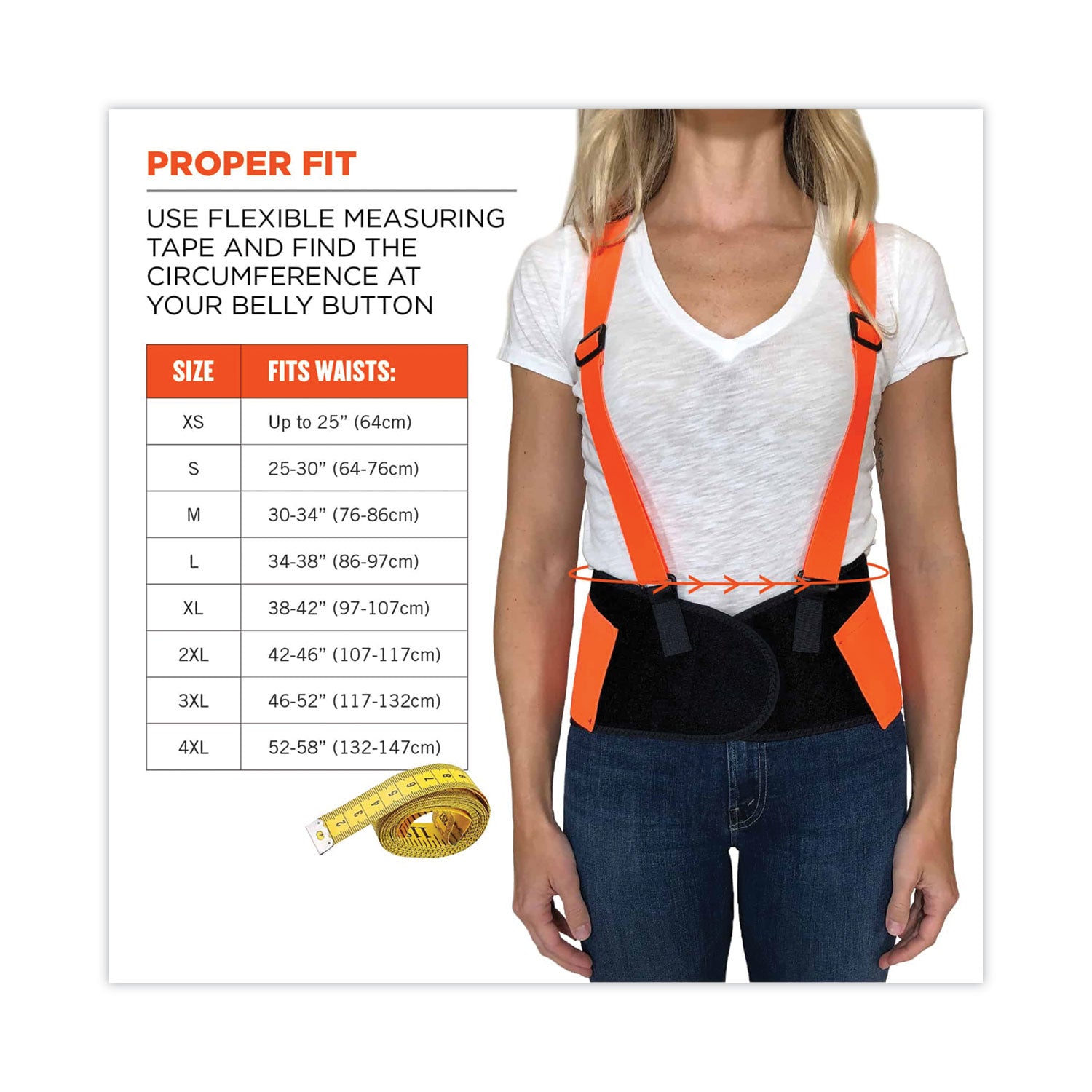 ProFlex 100HV Economy Hi-Vis Spandex Back Support Brace, 4X-Large, 52" to 58" Waist, Black/Orange, Ships in 1-3 Business Days