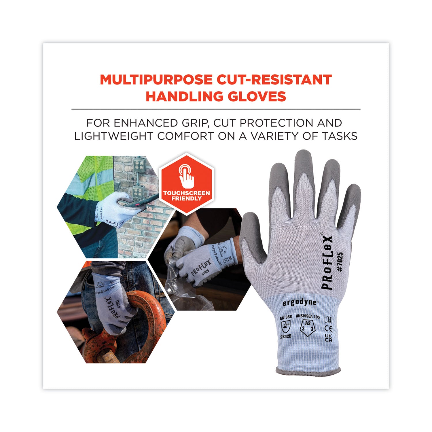 ProFlex 7025 ANSI A2 PU Coated CR Gloves, Blue, Large, Pair, Ships in 1-3 Business Days