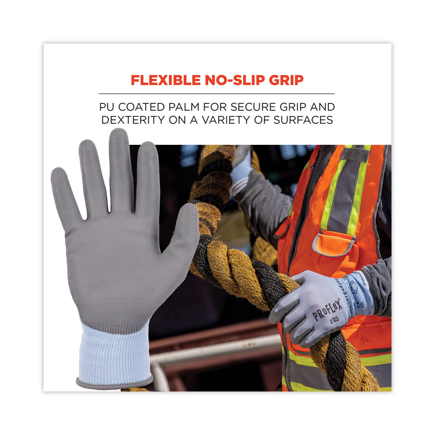 ProFlex 7025 ANSI A2 PU Coated CR Gloves, Blue, Large, Pair, Ships in 1-3 Business Days