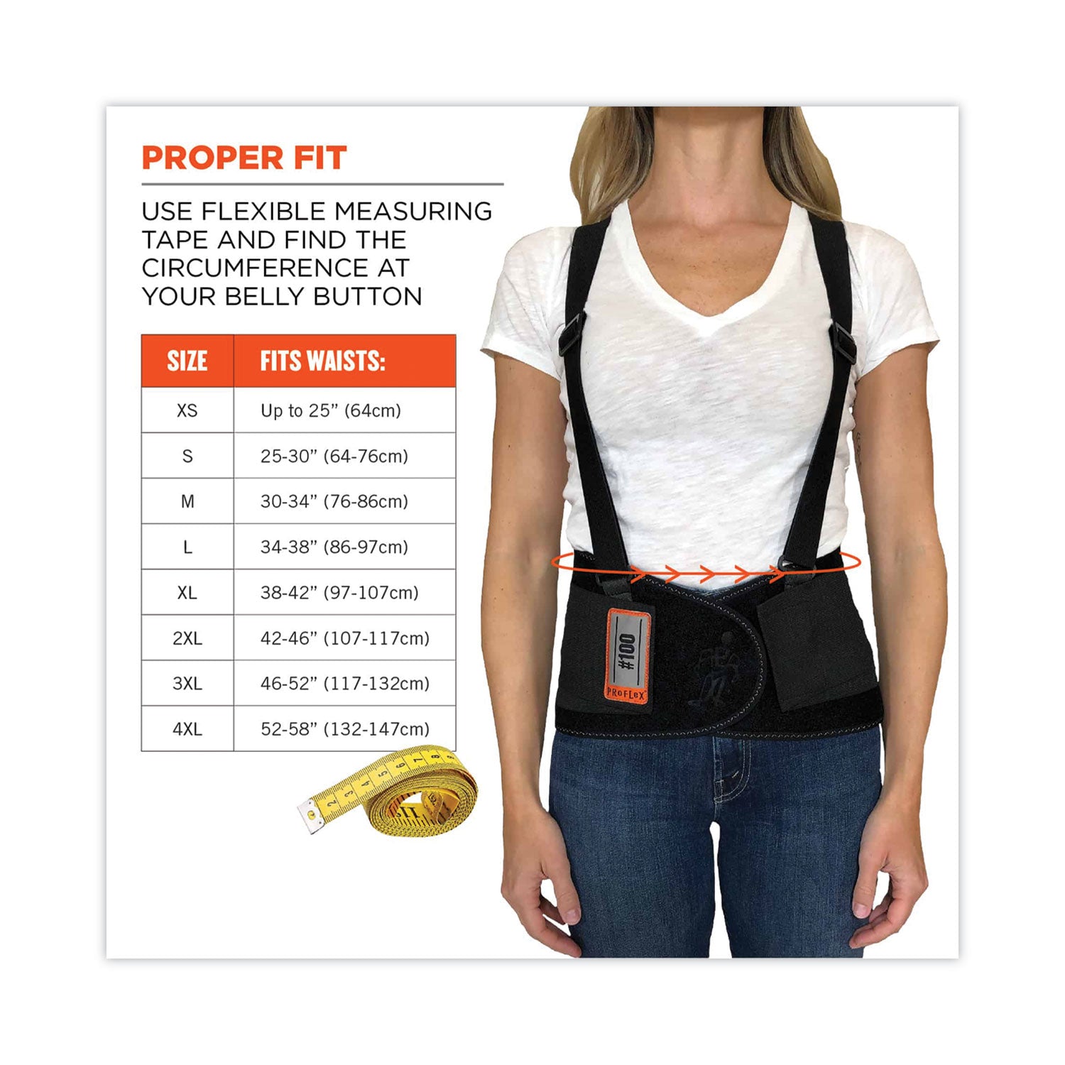 ProFlex 100 Economy Spandex Back Support Brace, X-Small, 20" to 25" Waist, Black, Ships in 1-3 Business Days