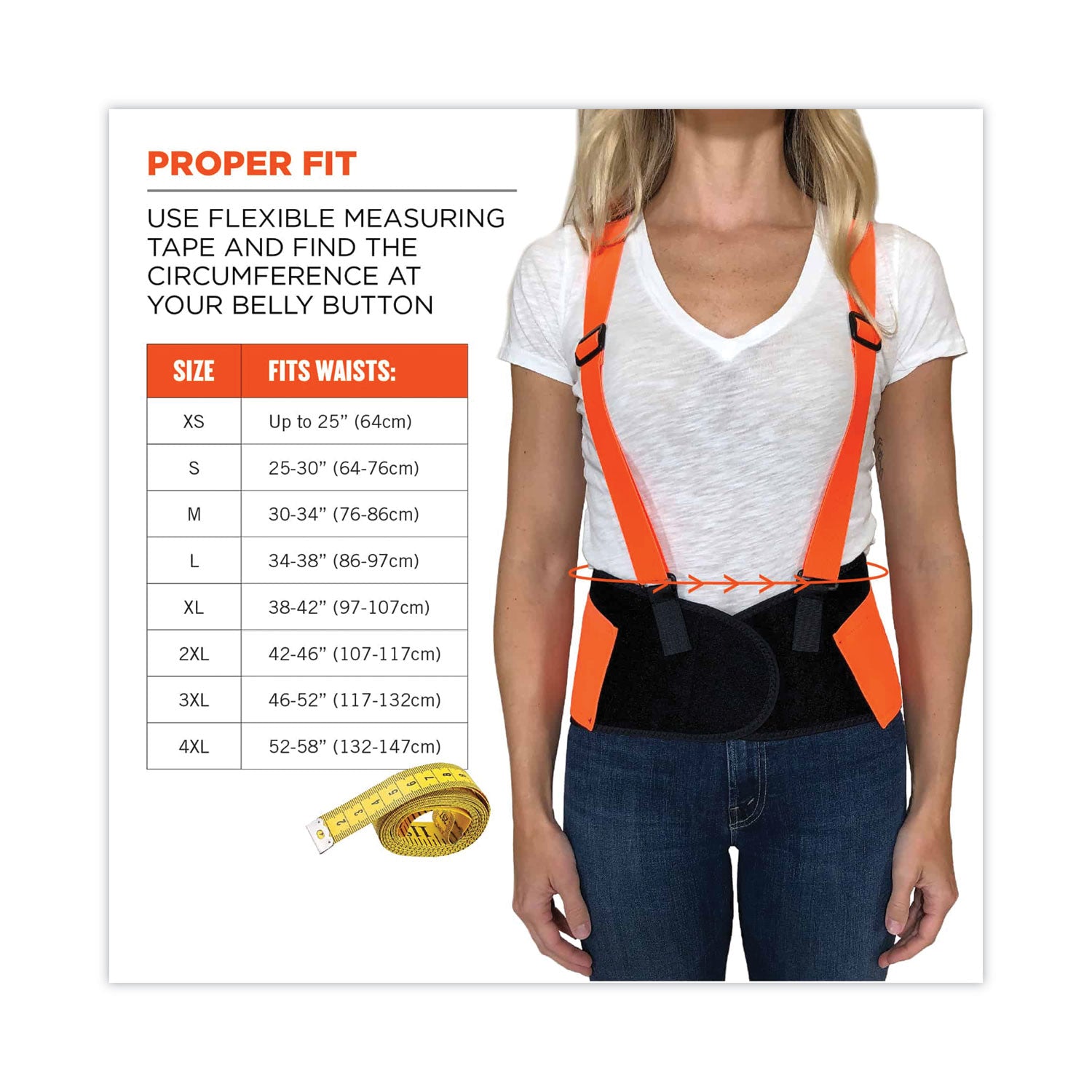 ProFlex 100HV Economy Hi-Vis Spandex Back Support Brace, Large, 34" to 38" Waist, Black/Orange, Ships in 1-3 Business Days