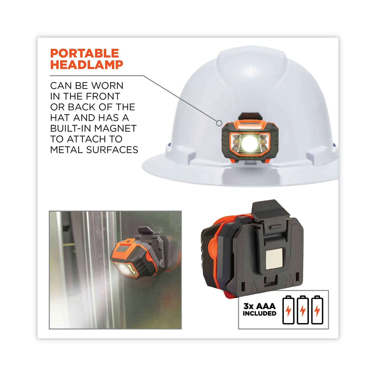Skullerz 8971LED Class E Hard Hat Full Brim with LED Light, White, Ships in 1-3 Business Days - 7