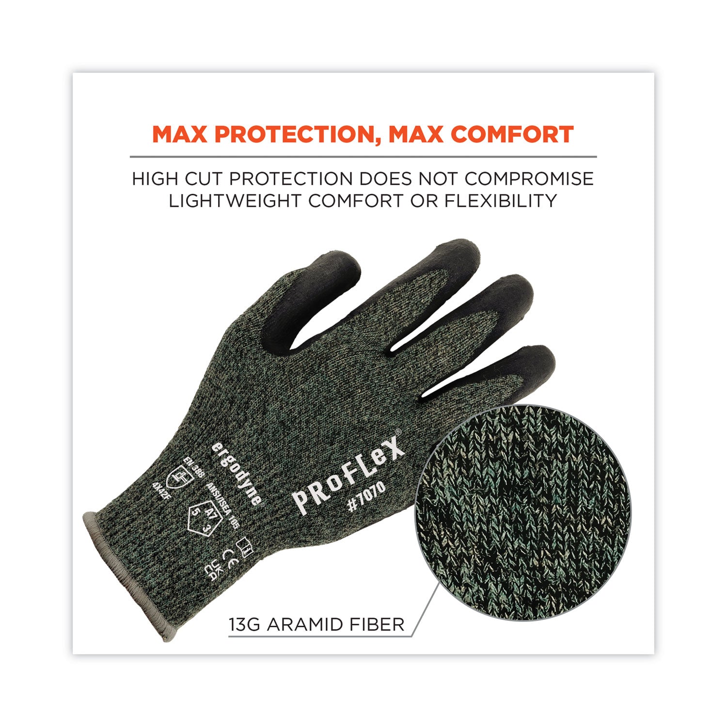 ProFlex 7070 ANSI A7 Nitrile Coated CR Gloves, Green, Small, Pair, Ships in 1-3 Business Days