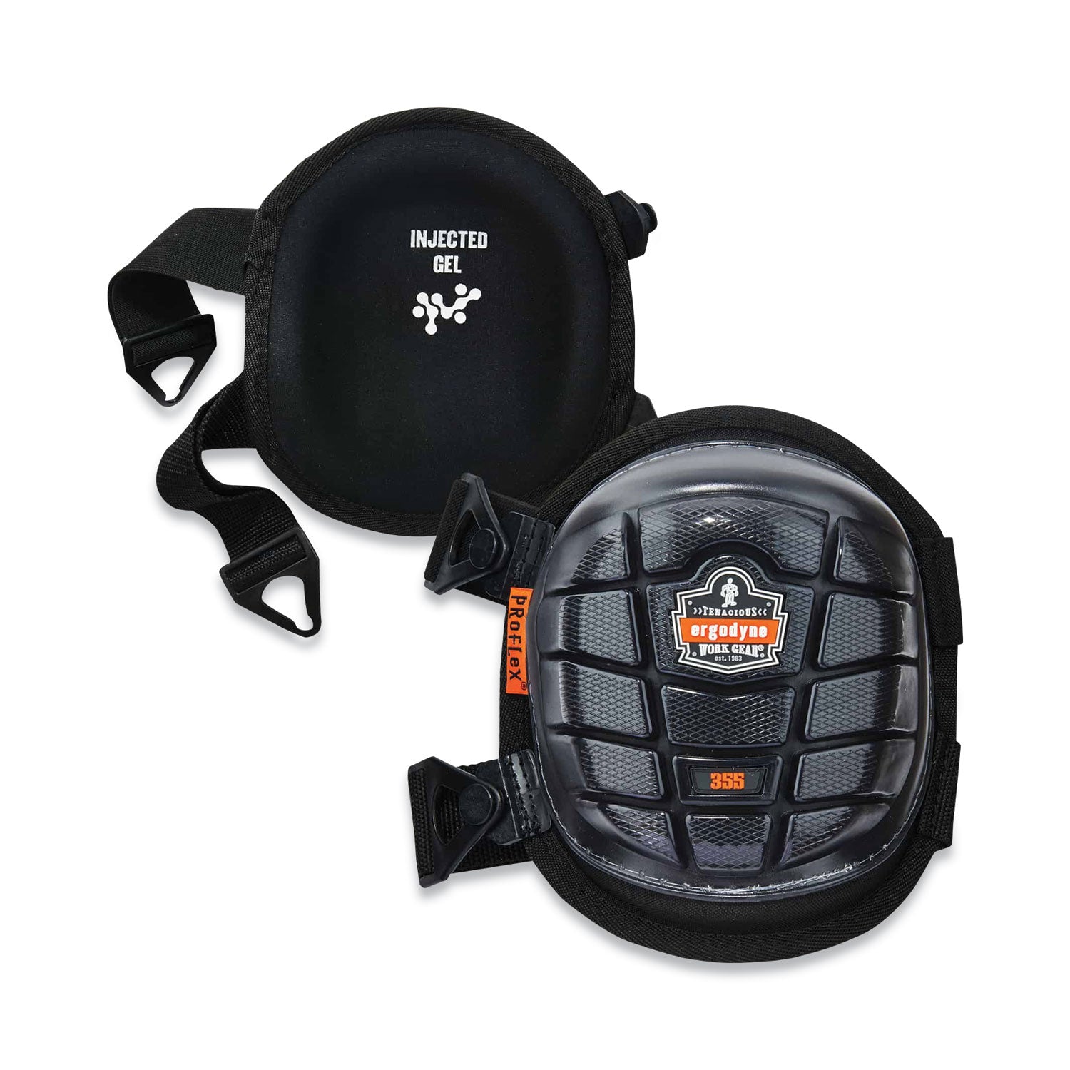 ProFlex 355 Injected Gel Knee Pads, Short Cap, Buckle Closure, One Size Fits Most, Black, Pair, Ships in 1-3 Business Days