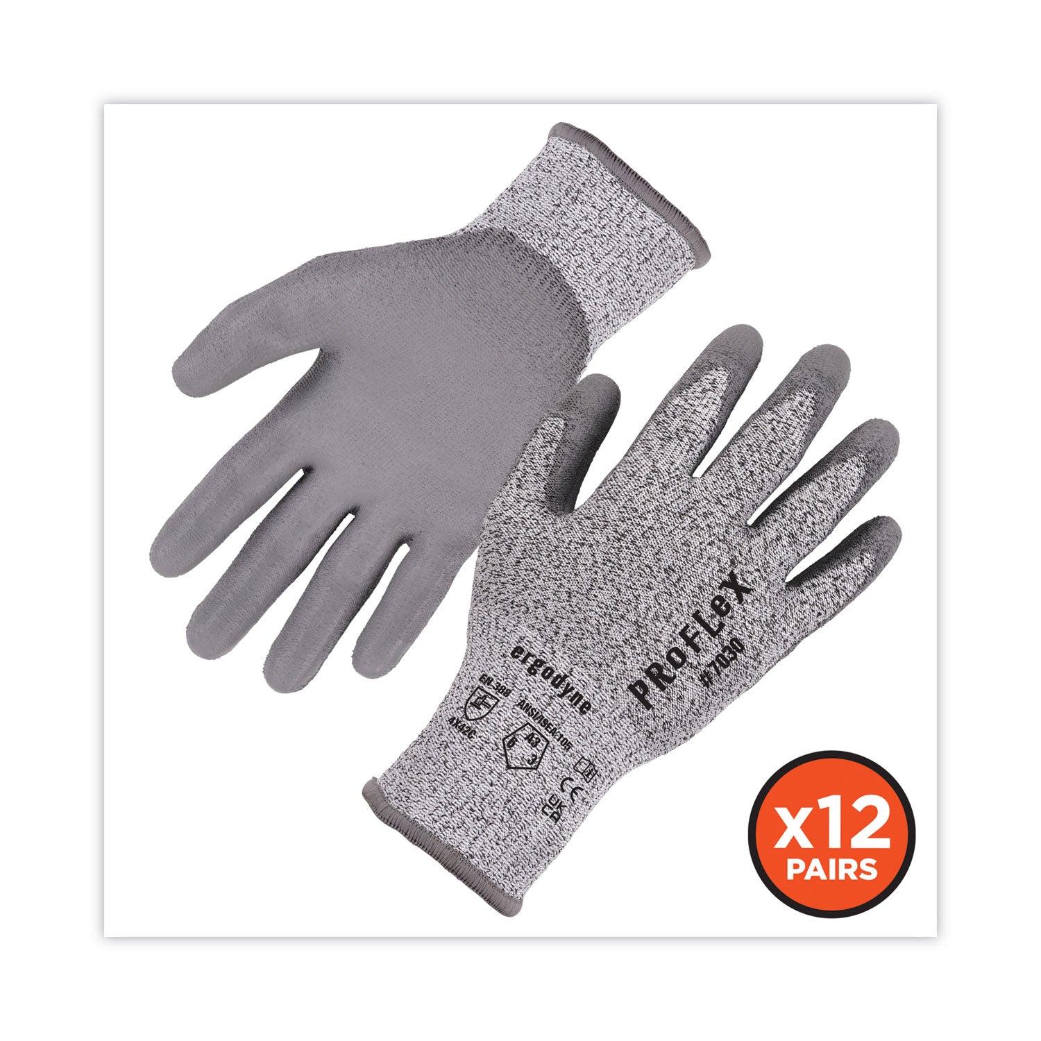 ProFlex 7030 ANSI A3 PU Coated CR Gloves, Gray, 2X-Large, 12 Pairs/Pack, Ships in 1-3 Business Days