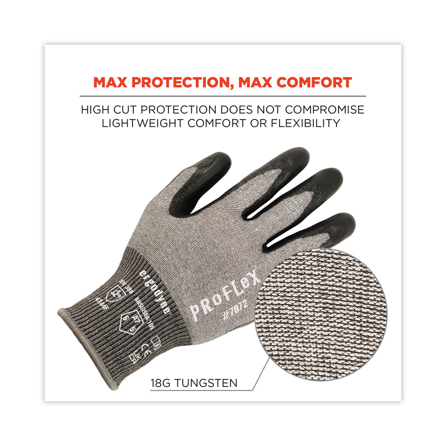 ProFlex 7072 ANSI A7 Nitrile-Coated CR Gloves, Gray, X-Large, Pair, Ships in 1-3 Business Days