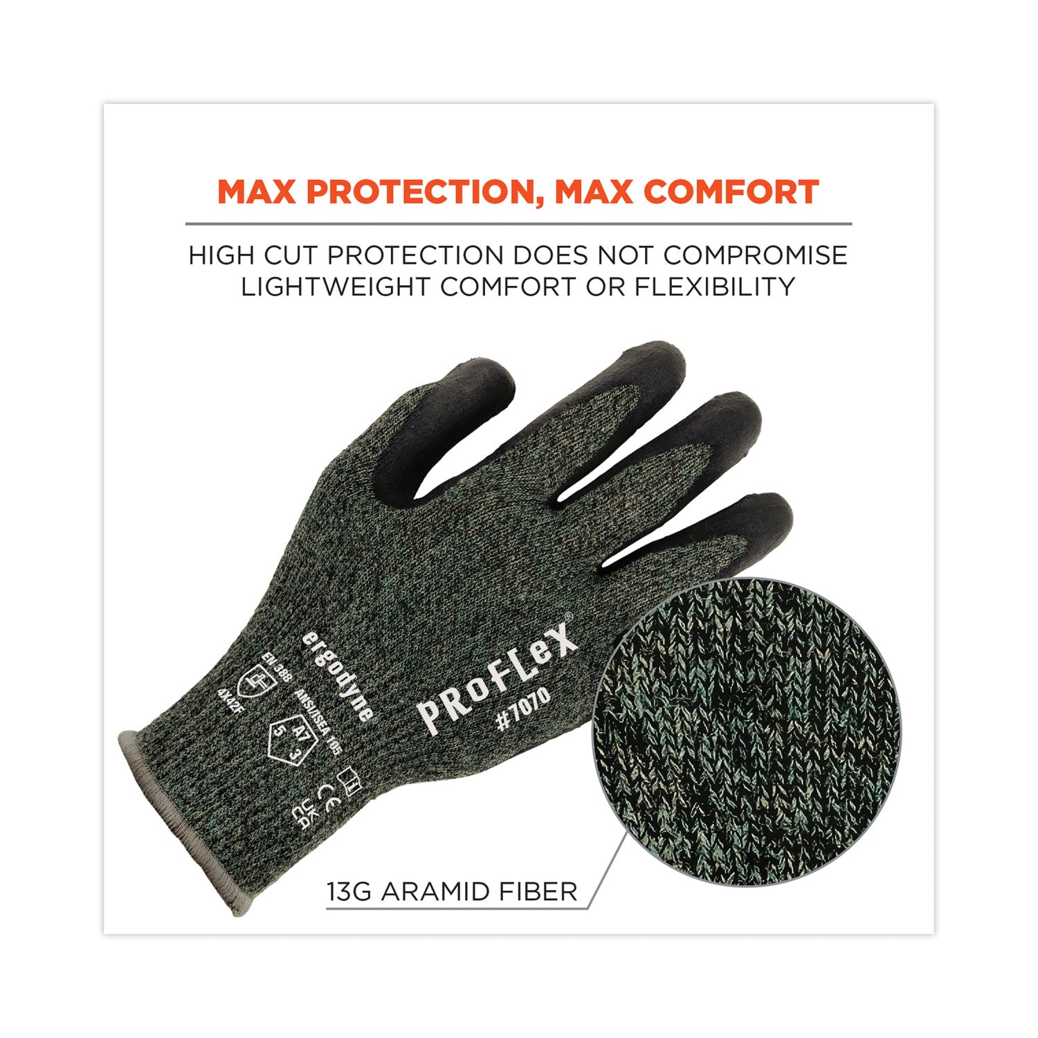 ProFlex 7070 ANSI A7 Nitrile Coated CR Gloves, Green, Large, Pair, Ships in 1-3 Business Days