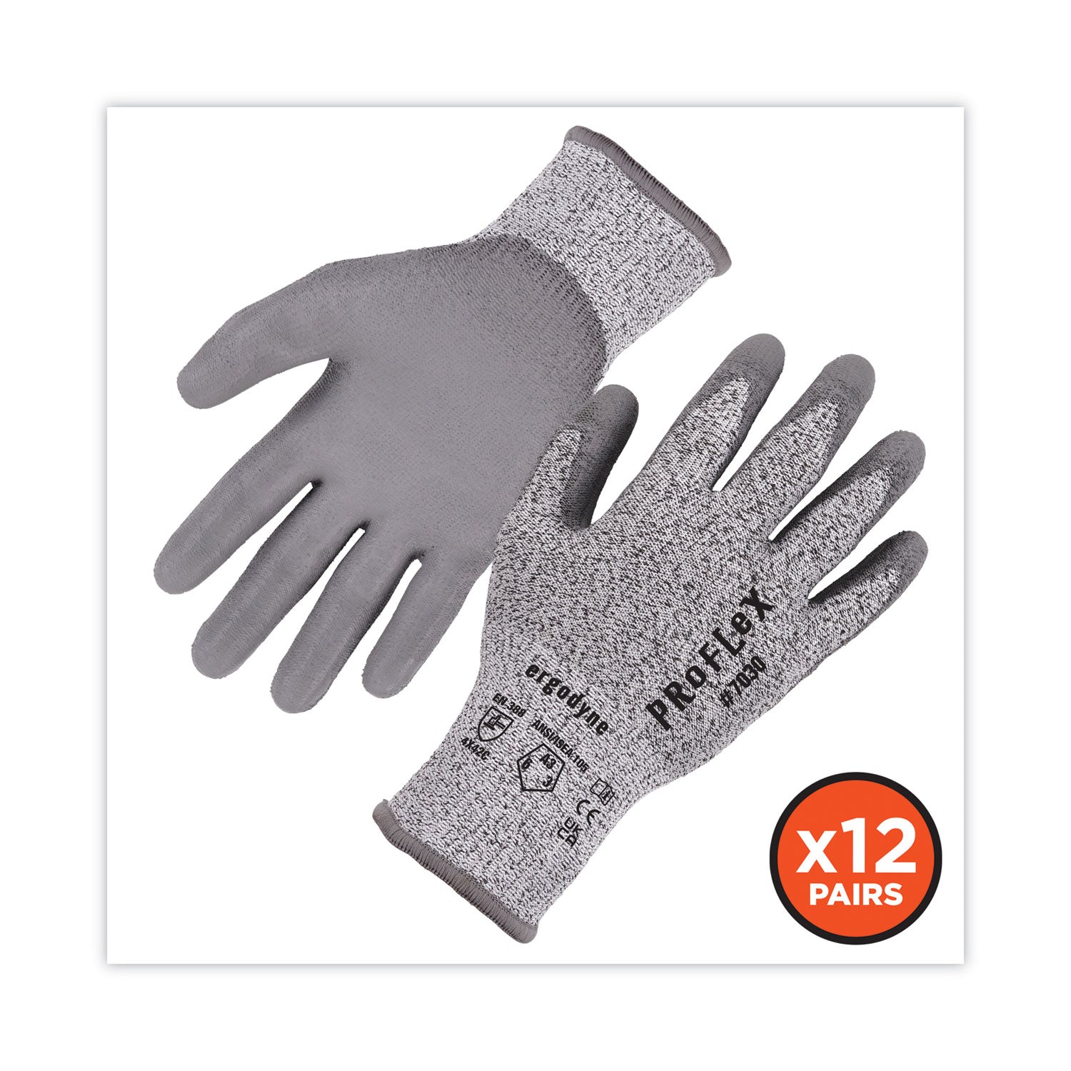 ProFlex 7030 ANSI A3 PU Coated CR Gloves, Gray, X-Large, 12 Pairs/Pack, Ships in 1-3 Business Days