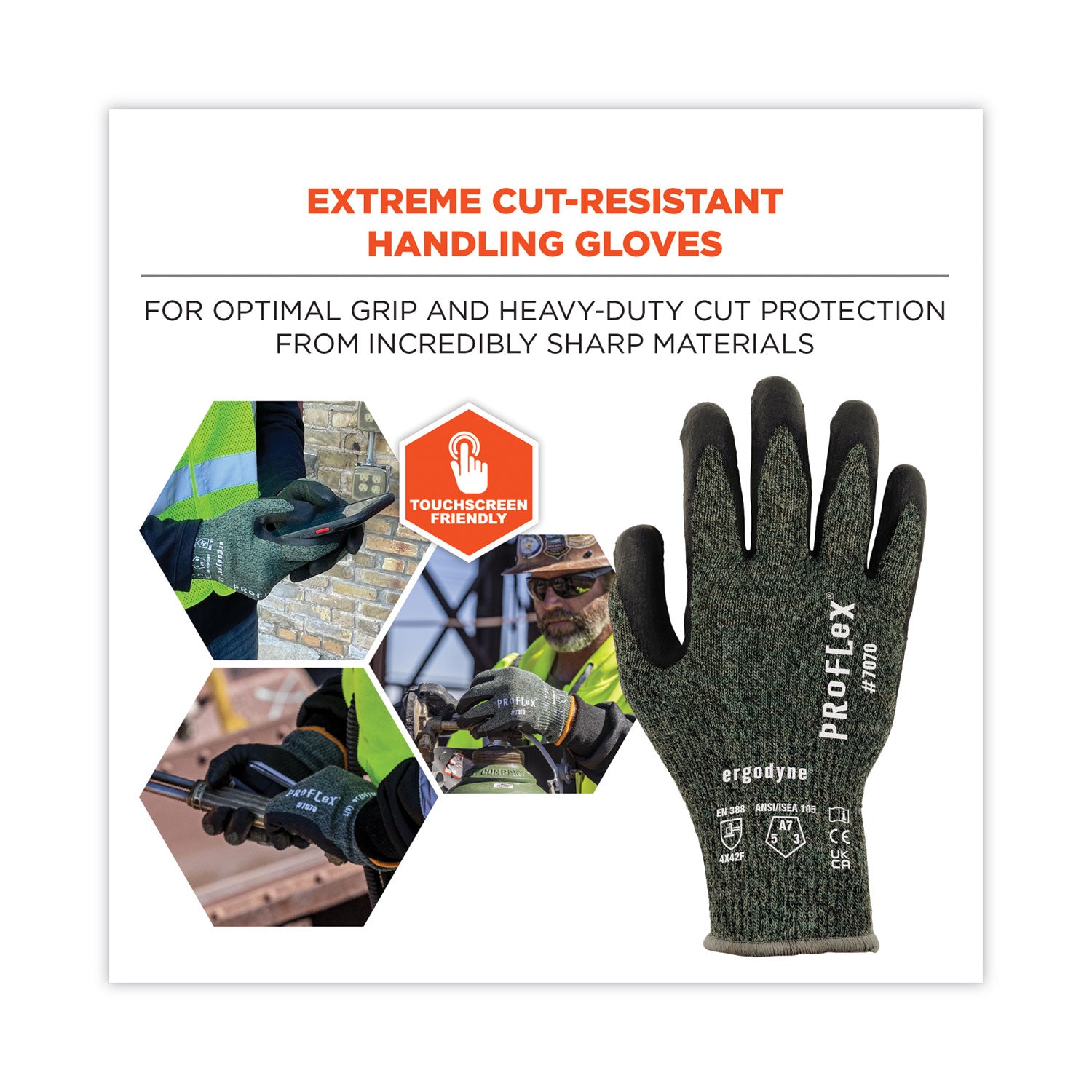 ProFlex 7070 ANSI A7 Nitrile Coated CR Gloves, Green, Small, Pair, Ships in 1-3 Business Days