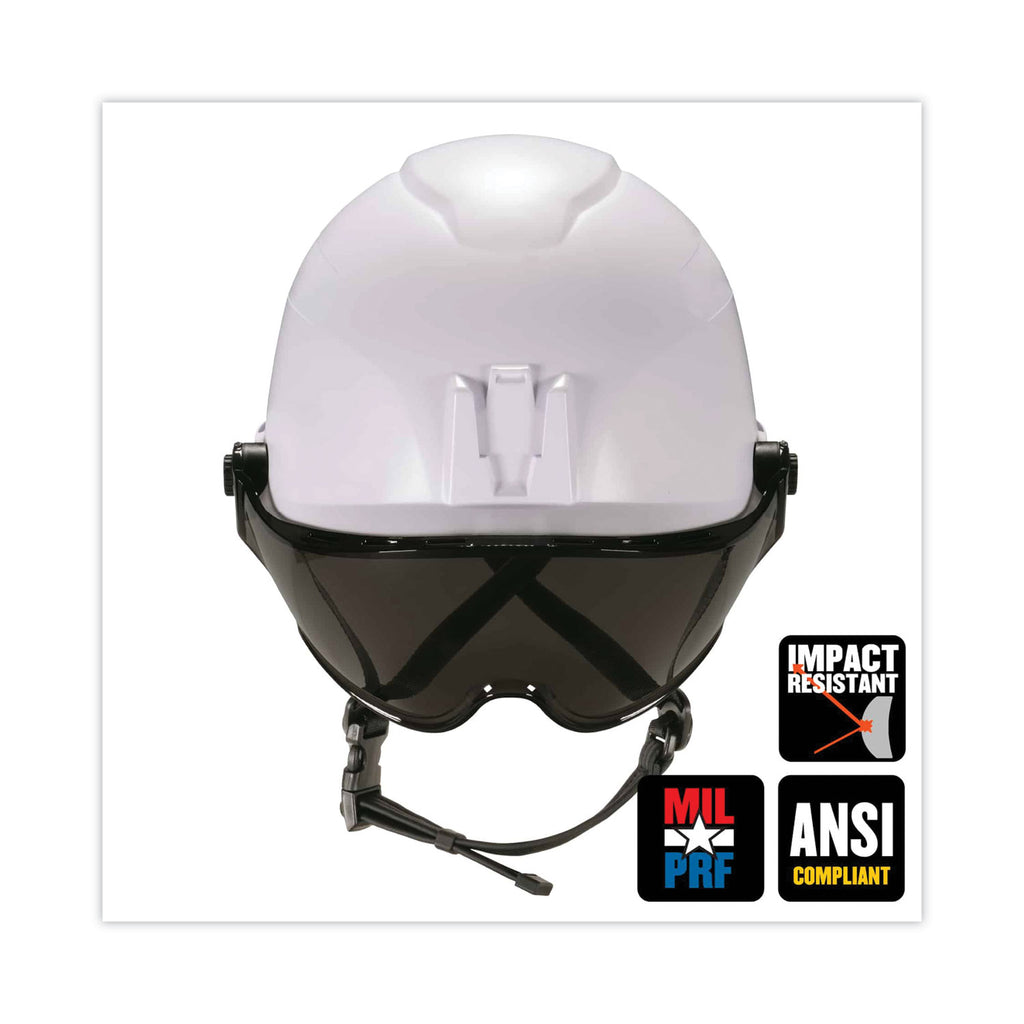 Skullerz 8974V Class E Safety Helmet w/8991 Visor Kit, Smoke Lens, 6-Pt Ratchet Suspension, White, Ships in 1-3 Business Days