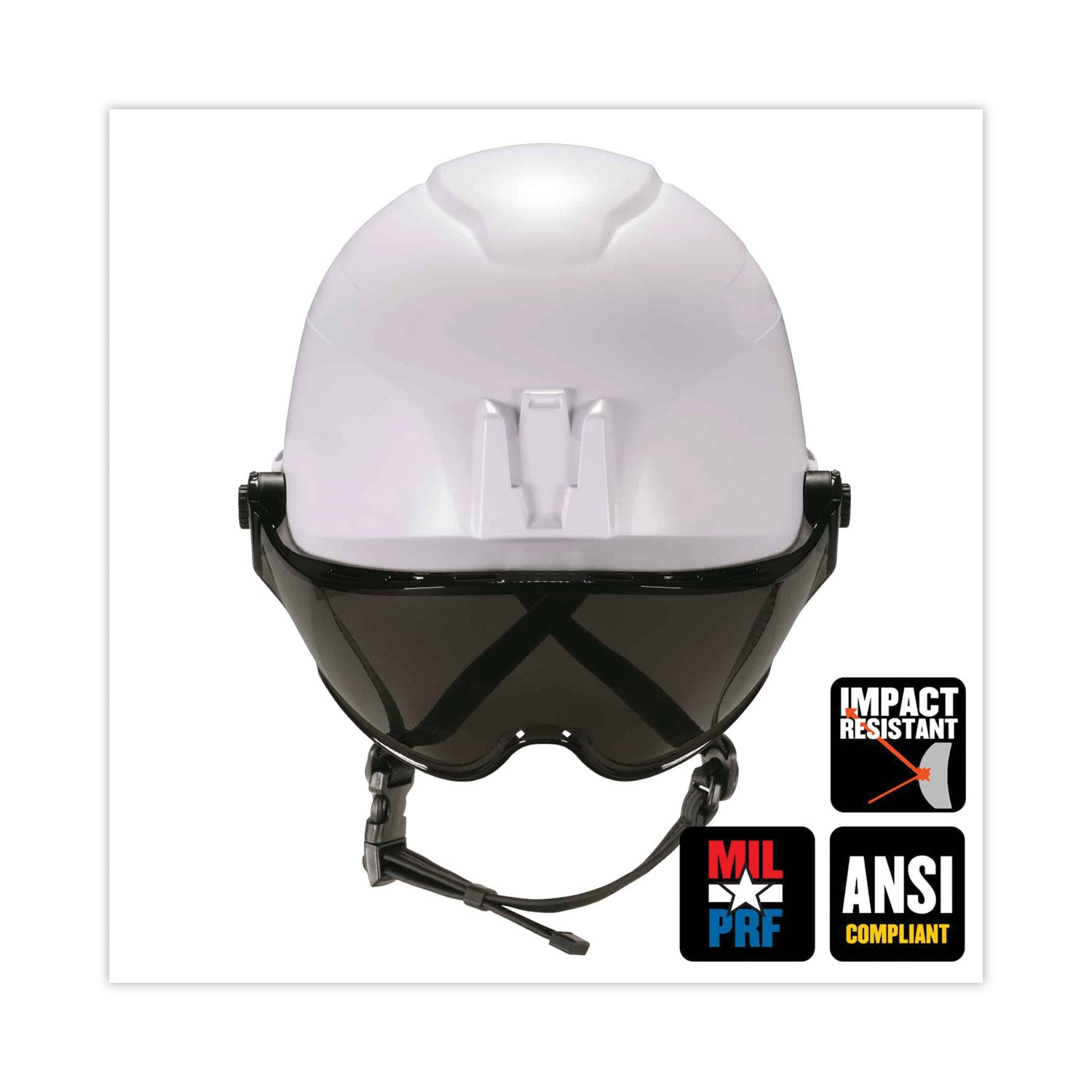 Skullerz 8974V Class E Safety Helmet w/8991 Visor Kit, Smoke Lens, 6-Pt Ratchet Suspension, White, Ships in 1-3 Business Days