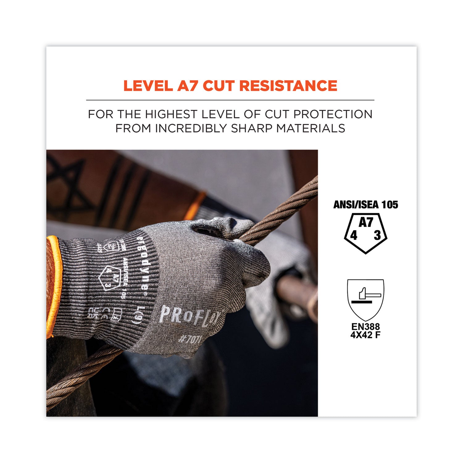 ProFlex 7071 ANSI A7 PU Coated CR Gloves, Gray, Large, 12 Pairs/Pack, Ships in 1-3 Business Days