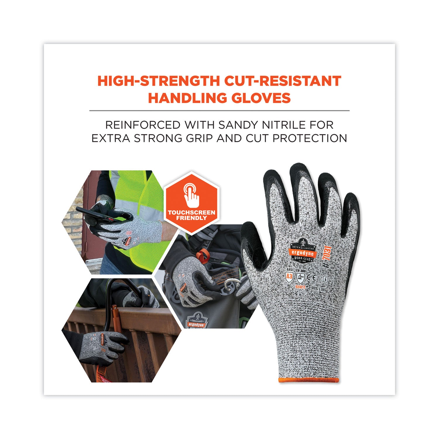 ProFlex 7031 ANSI A3 Nitrile-Coated CR Gloves, Gray, Large, Pair, Ships in 1-3 Business Days