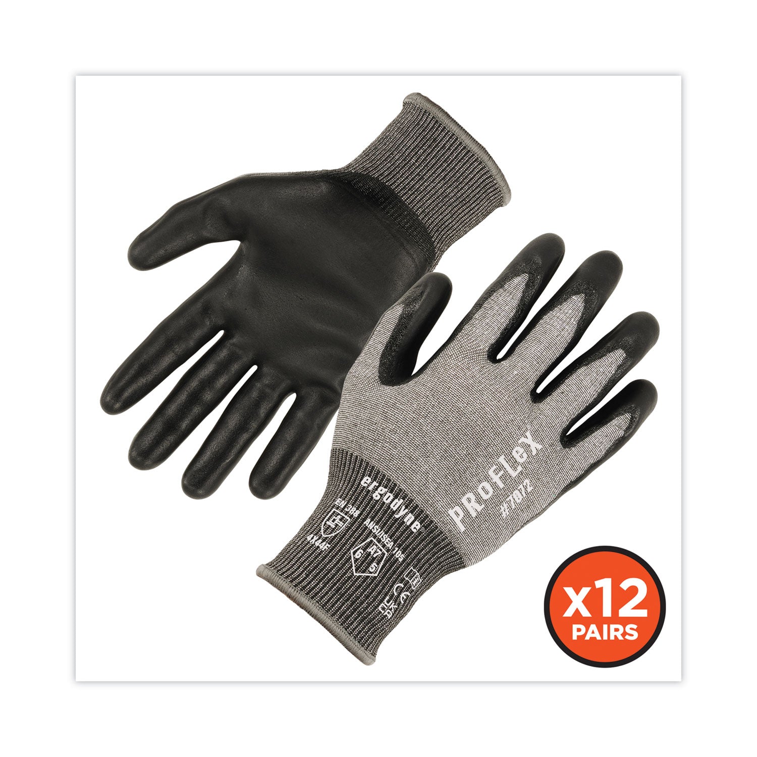 ProFlex 7072 ANSI A7 Nitrile-Coated CR Gloves, Gray, 2X-Large, 12 Pairs/Pack, Ships in 1-3 Business Days - 2