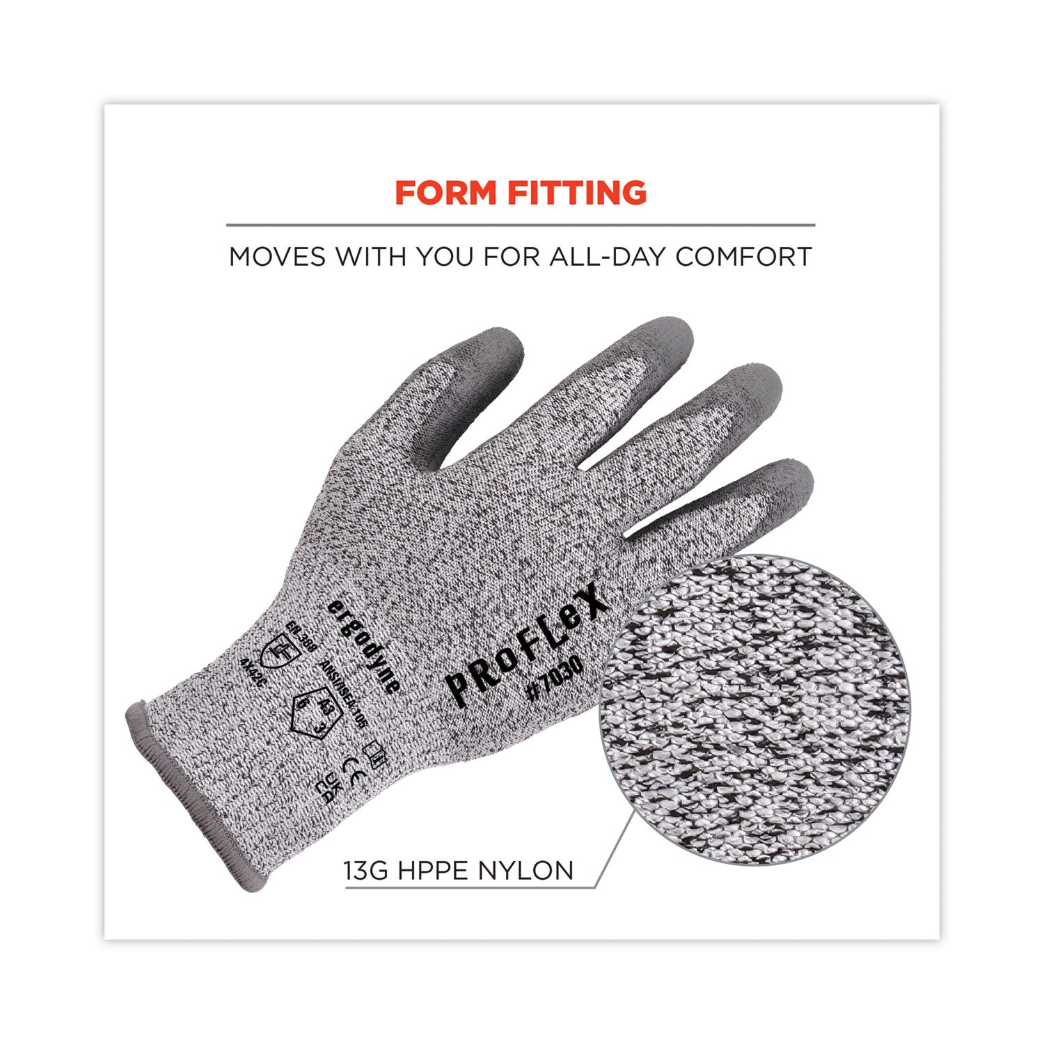 ProFlex 7030 ANSI A3 PU Coated CR Gloves, Gray, Small, Pair, Ships in 1-3 Business Days