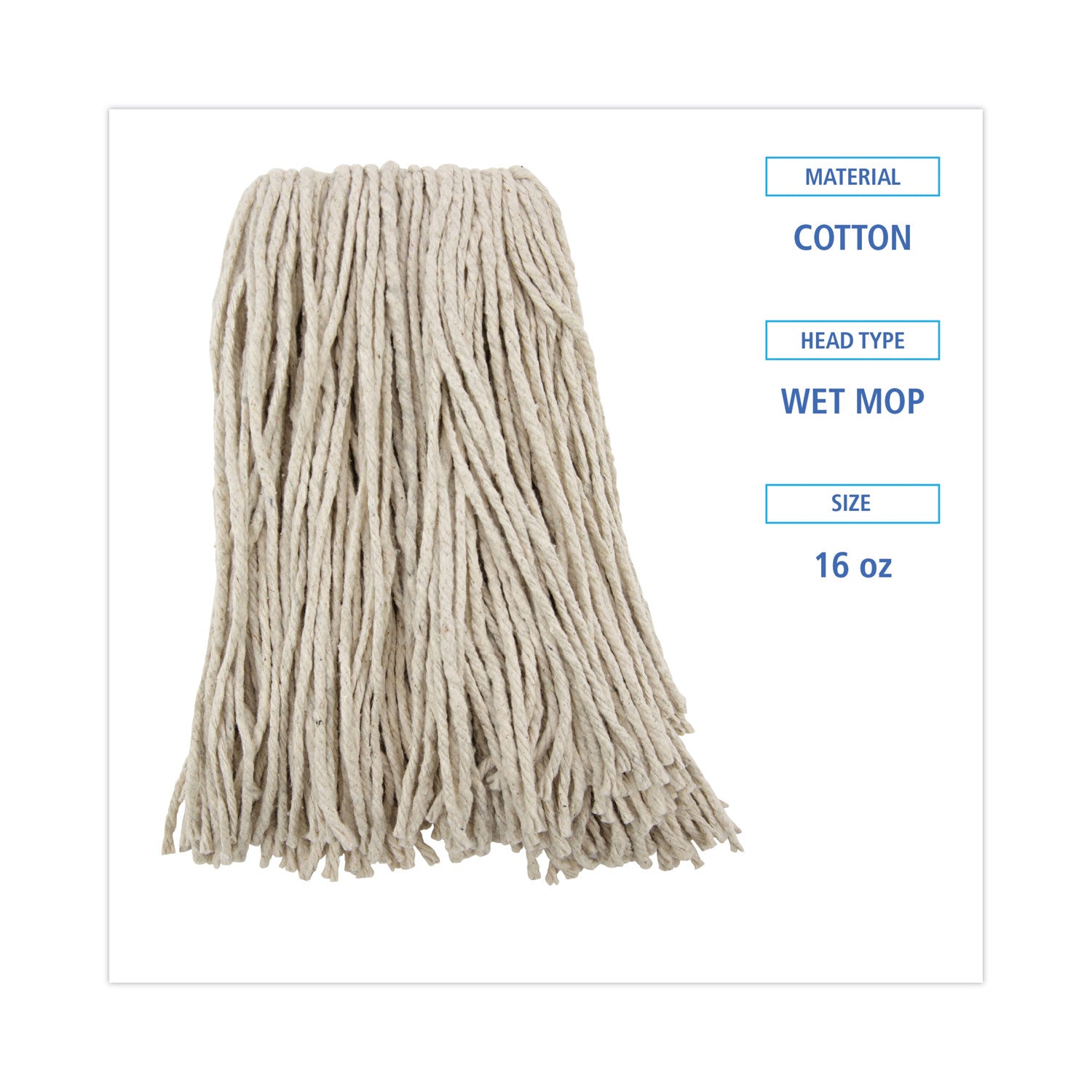 Premium Cut-End Wet Mop Heads, Cotton, 16oz, White, 12/Carton - 