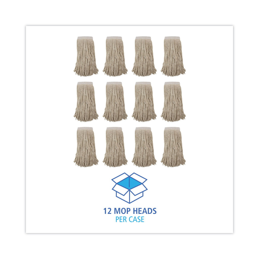 Mop Head, Premium Saddleback Head, Cotton Fiber, 24 oz, White, 12/Carton