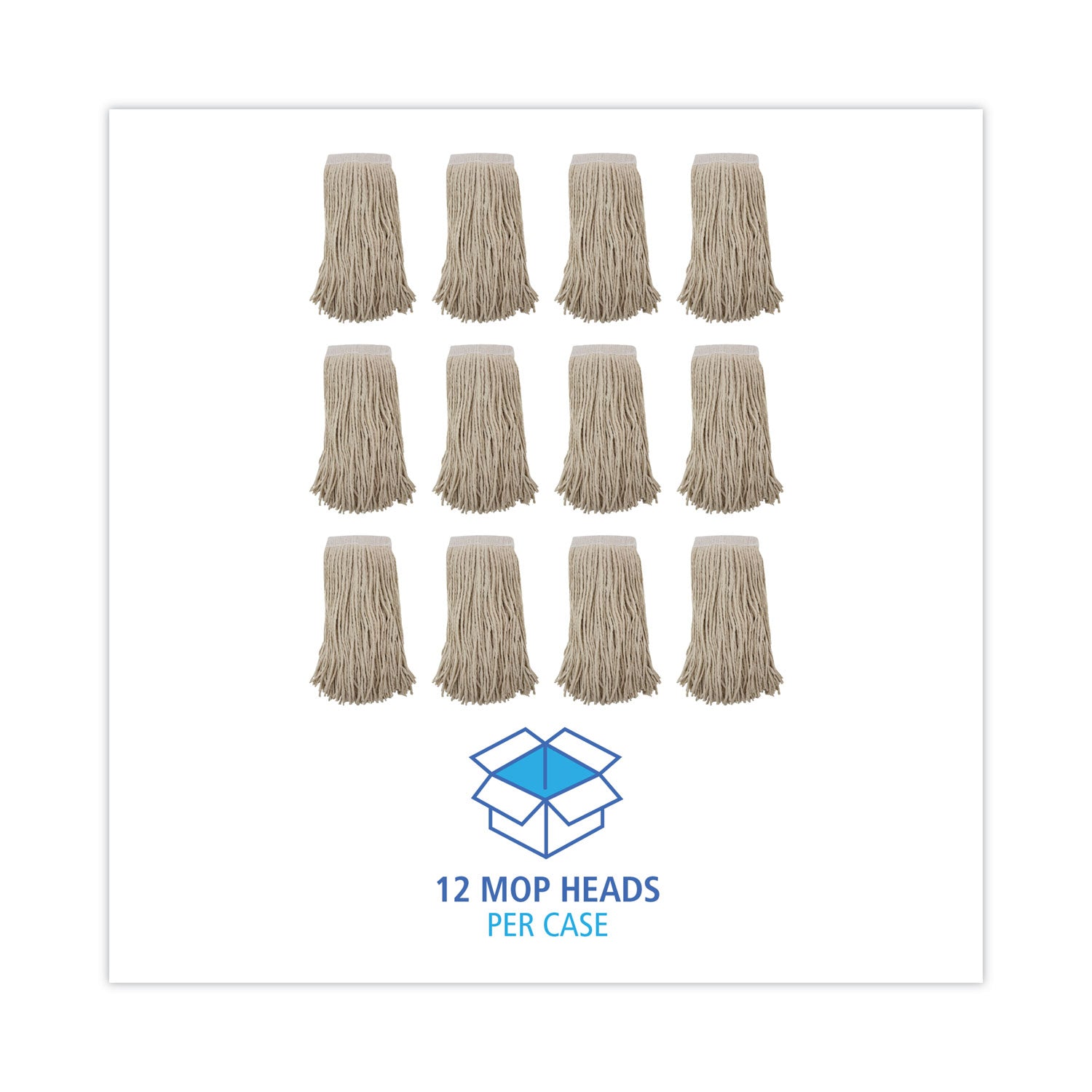 Mop Head, Premium Saddleback Head, Cotton Fiber, 24 oz, White, 12/Carton