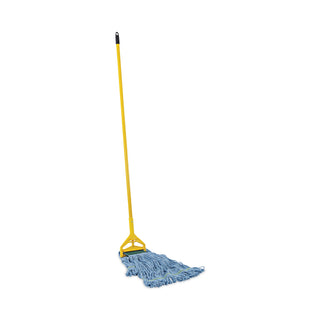 Looped End Mop Kit, Medium Blue Cotton/Rayon/Synthetic Head, 60" Yellow Metal/Polypropylene Handle