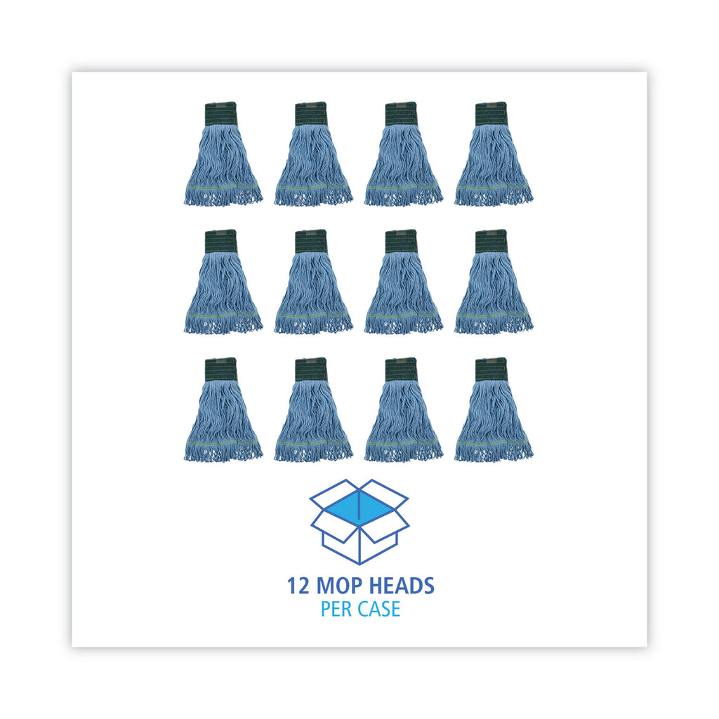 Mop Head, Premium Standard Head, Cotton/Rayon Fiber, Medium, Blue, 12/Carton