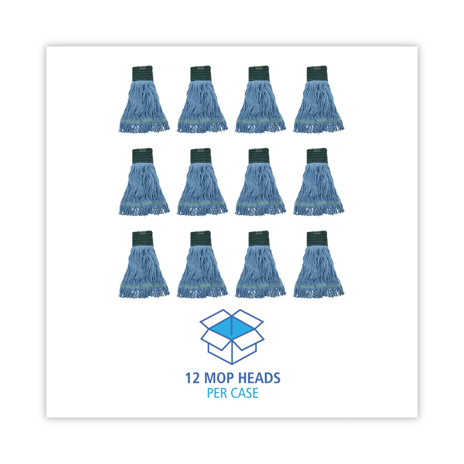 Mop Head, Premium Standard Head, Cotton/Rayon Fiber, Medium, Blue, 12/Carton