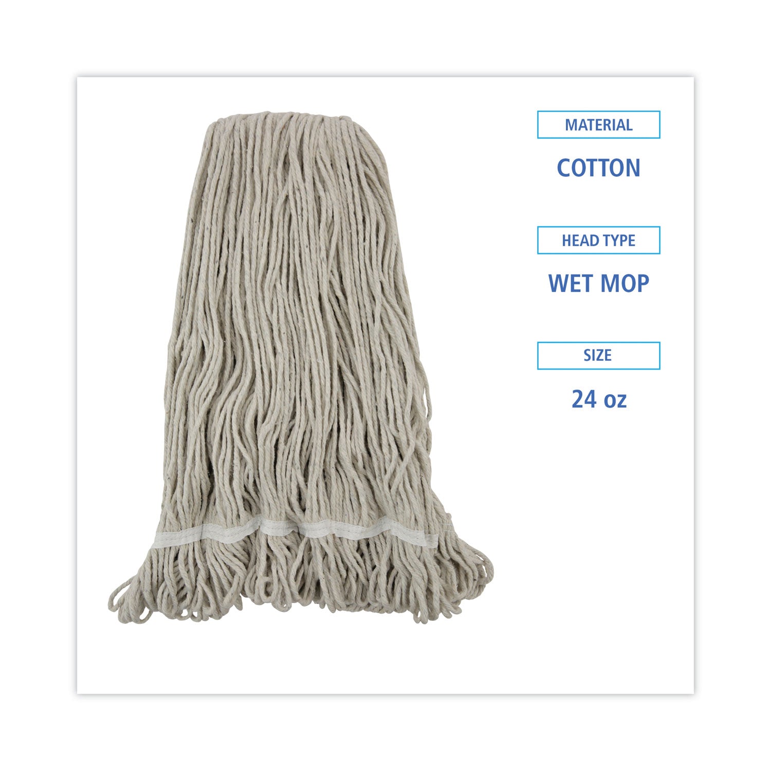 Pro Loop Web/Tailband Wet Mop Head, Cotton, 24oz, White, 12/Carton