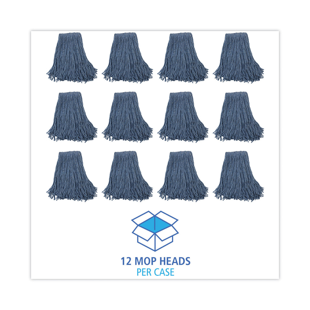 Mop Head, Standard Head, Cotton/Synthetic Fiber, Cut-End, #20, Blue, 12/Carton