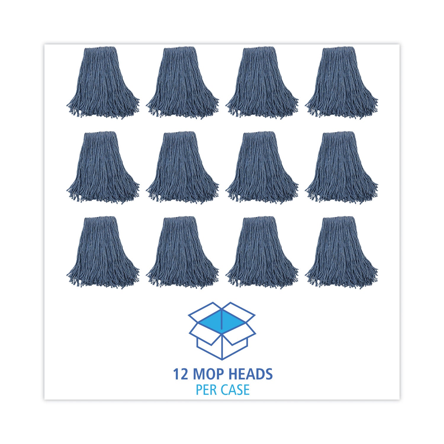 Mop Head, Standard Head, Cotton/Synthetic Fiber, Cut-End, #20, Blue, 12/Carton - 