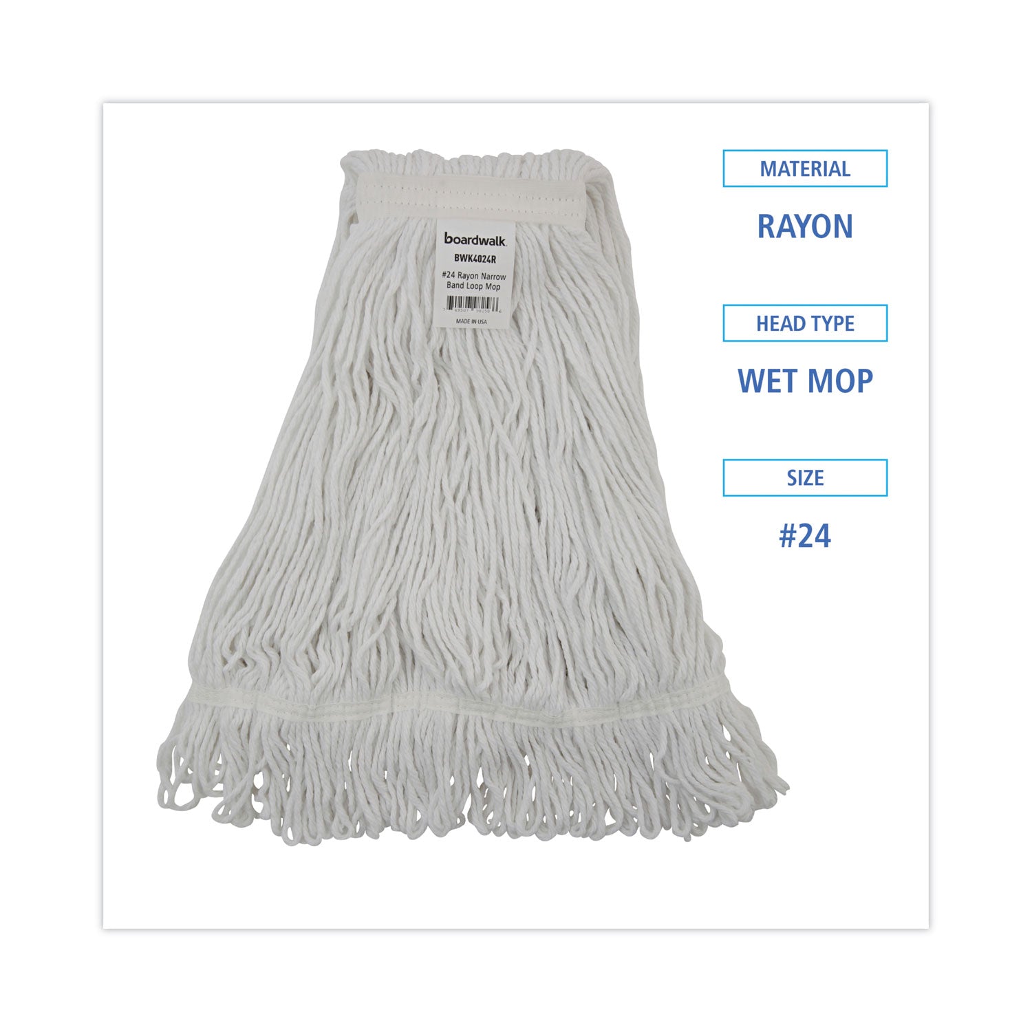 Pro Loop Web/Tailband Wet Mop Head, Rayon, #24 Size, White, 12/Carton