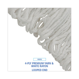 Pro Loop Web/Tailband Wet Mop Head, Rayon, #24 Size, White, 12/Carton