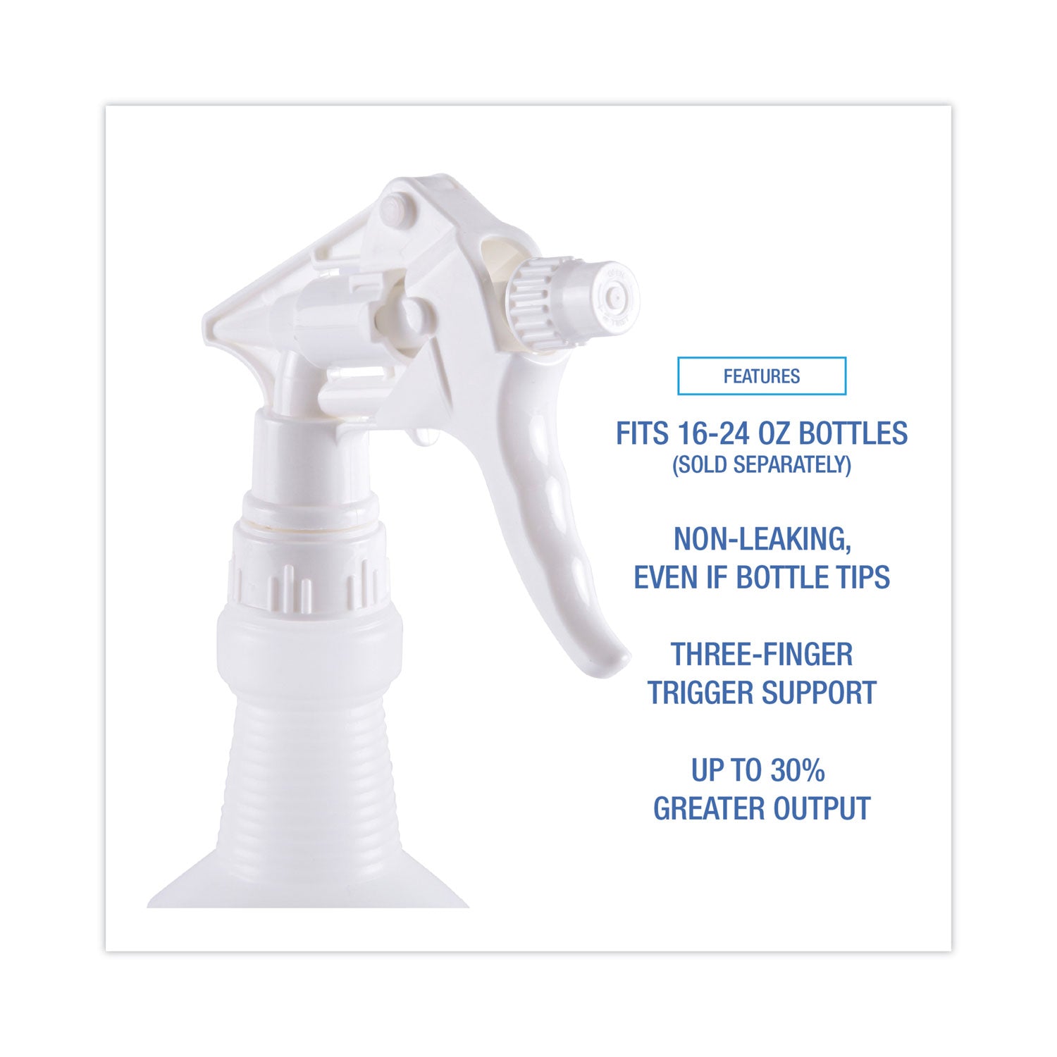 Trigger Sprayer 250, 8" Tube, Fits 16-24 oz Bottles, White, 24/Carton - 