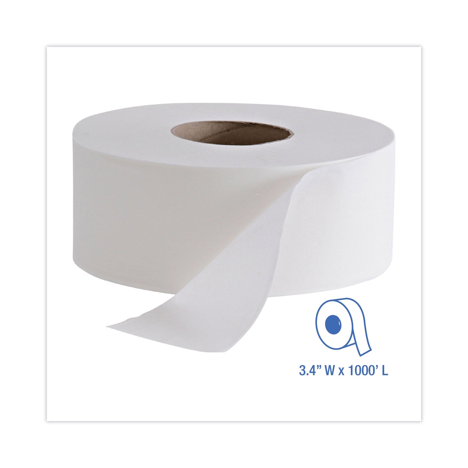 Jumbo Roll Bathroom Tissue, Septic Safe, 2-Ply, White, 3.4" x 1,000 ft, 12 Rolls/Carton - 