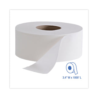 Jumbo Roll Bathroom Tissue, Septic Safe, 2-Ply, White, 3.4" x 1,000 ft, 12 Rolls/Carton - 