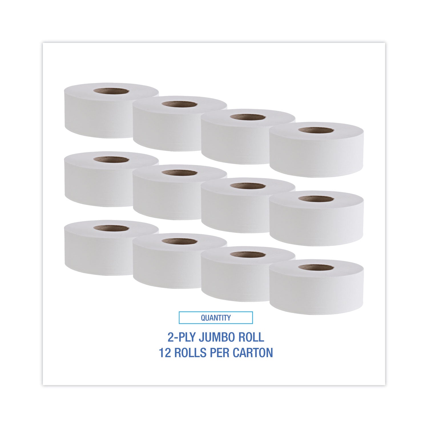 Jumbo Roll Bathroom Tissue, Septic Safe, 2-Ply, White, 3.4" x 1,000 ft, 12 Rolls/Carton - 