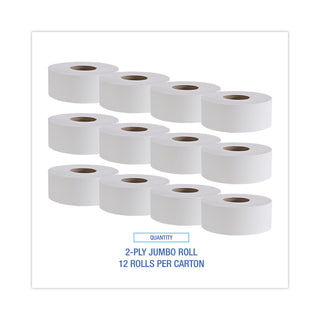 Jumbo Roll Bathroom Tissue, Septic Safe, 2-Ply, White, 3.4" x 1,000 ft, 12 Rolls/Carton - 